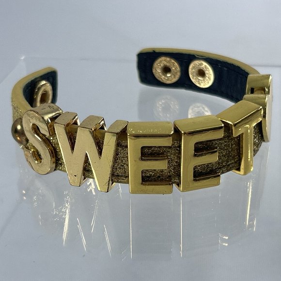 BCBG Generation Gold Tone Sweet Bracelet Slide Glitter Gangsta Mob Wife Cuff wit - Picture 4 of 8